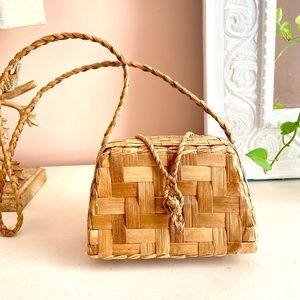 Vintage Wicker Straw Box Purse / Bag